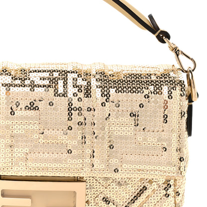 Fendi Ricamo Sequin Paillettes Vitello Grace FF Mini Baguette Oro Chiaro 8 of 10