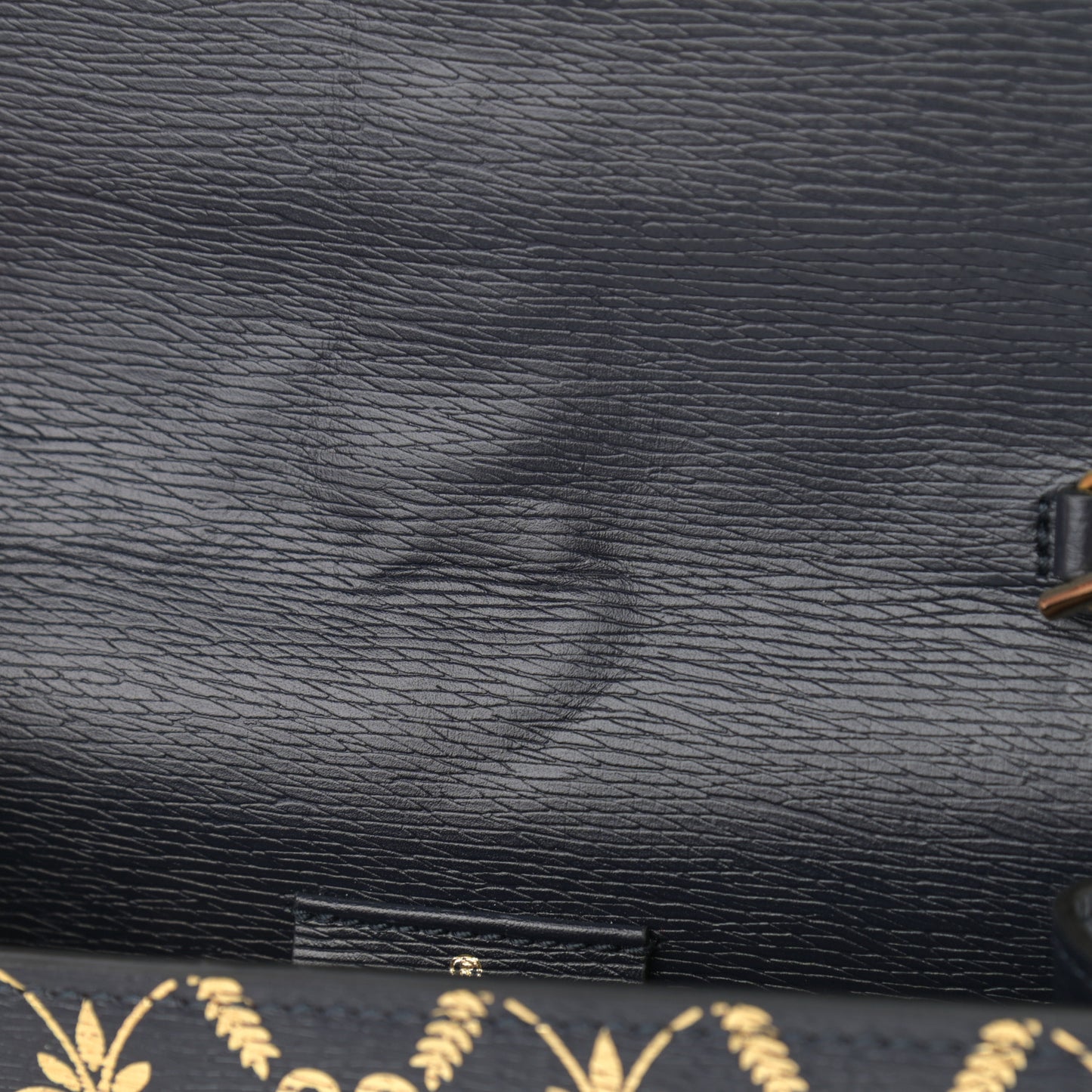 Textured Calfskin Super Mini Sylvie Chain Shoulder Bag Navy Gold