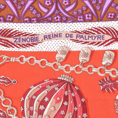 Hermes Cashmere Silk Zenobie Reine De Palmyre Scarf 140 Orange Rouge Violet 4 of 8
