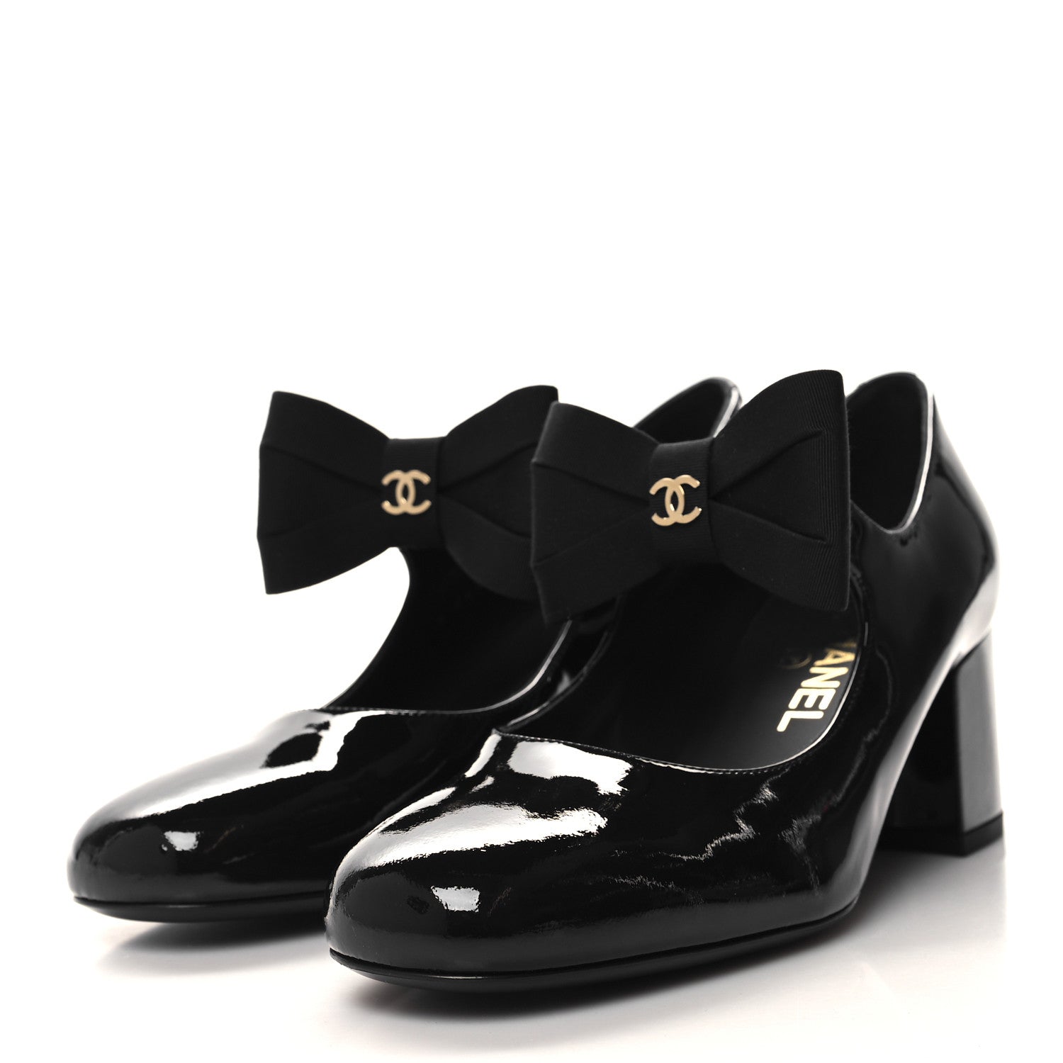 Chanel Patent Calfskin Grosgrain CC Mary Jane Pumps 38 Black 3 of 8