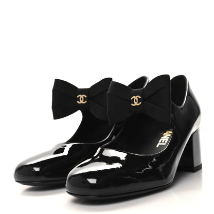 Chanel Patent Calfskin Grosgrain CC Mary Jane Pumps 38 Black 3 of 8