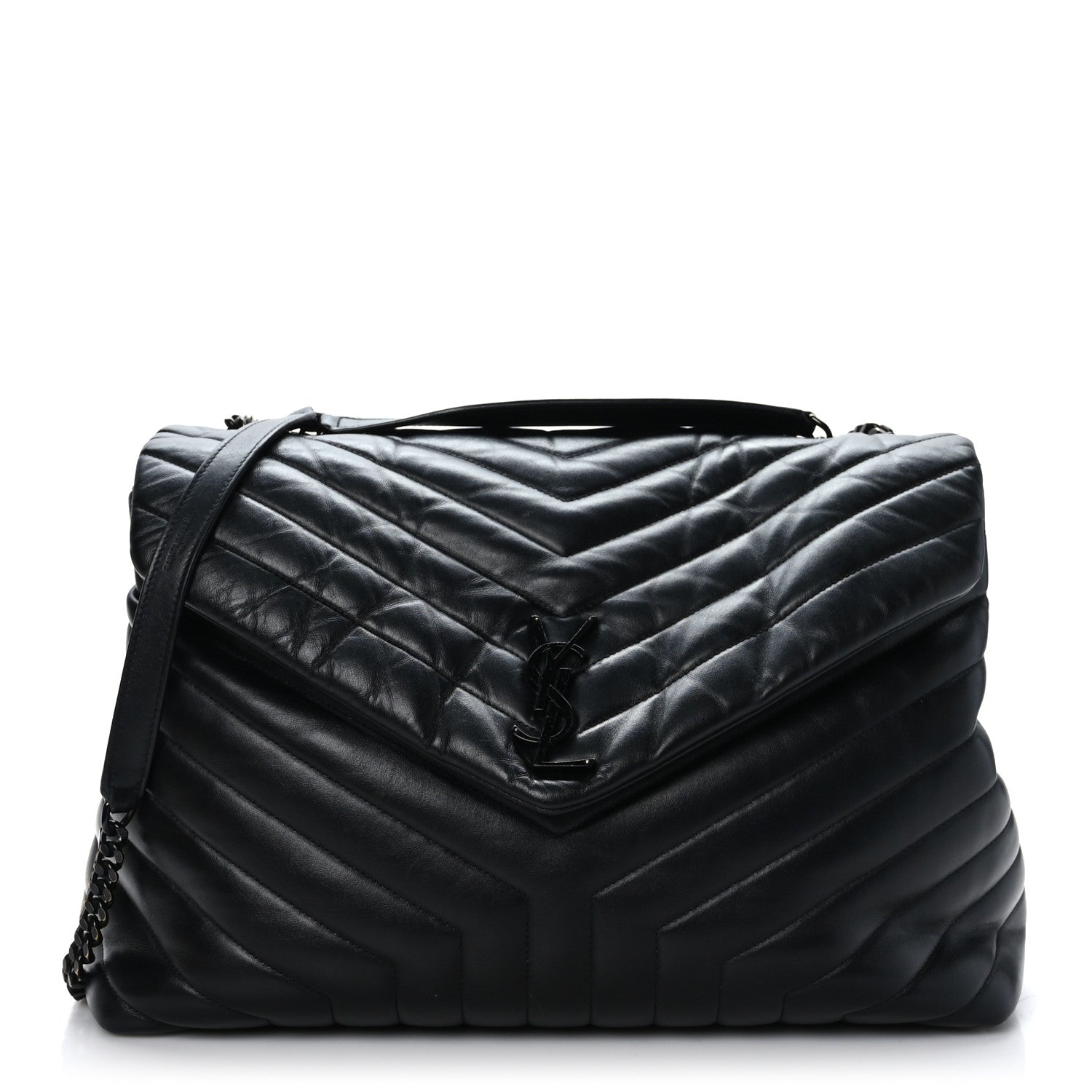 Saint Laurent Calfskin Y Quilted Monogram Monochrome Large Loulou Chain Satchel Black 1 of 9