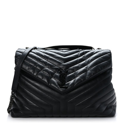 Saint Laurent Calfskin Y Quilted Monogram Monochrome Large Loulou Chain Satchel Black 1 of 9