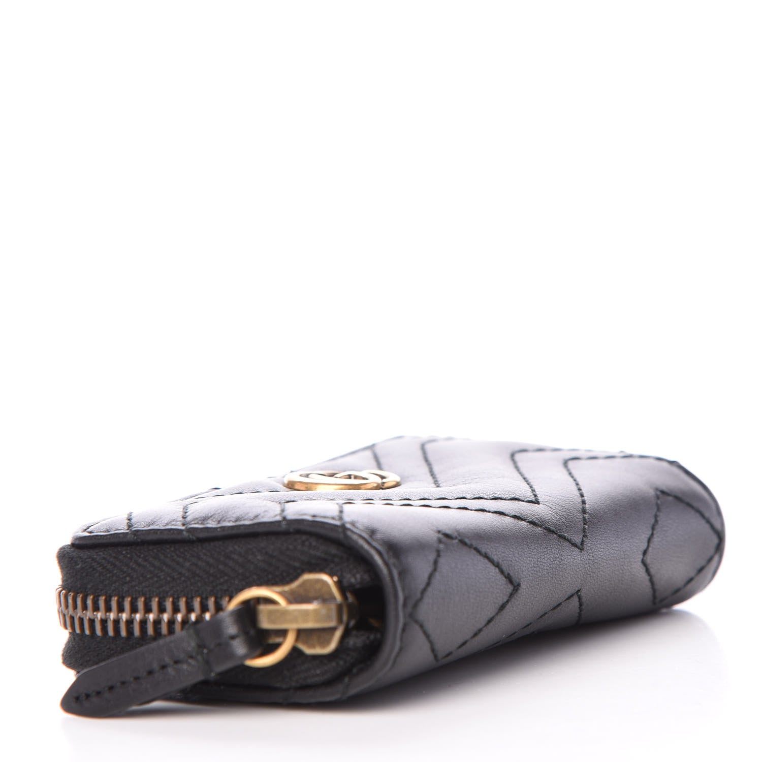 Gucci Calfskin Matelasse GG Marmont Zip Around Key Case Black 7 of 9