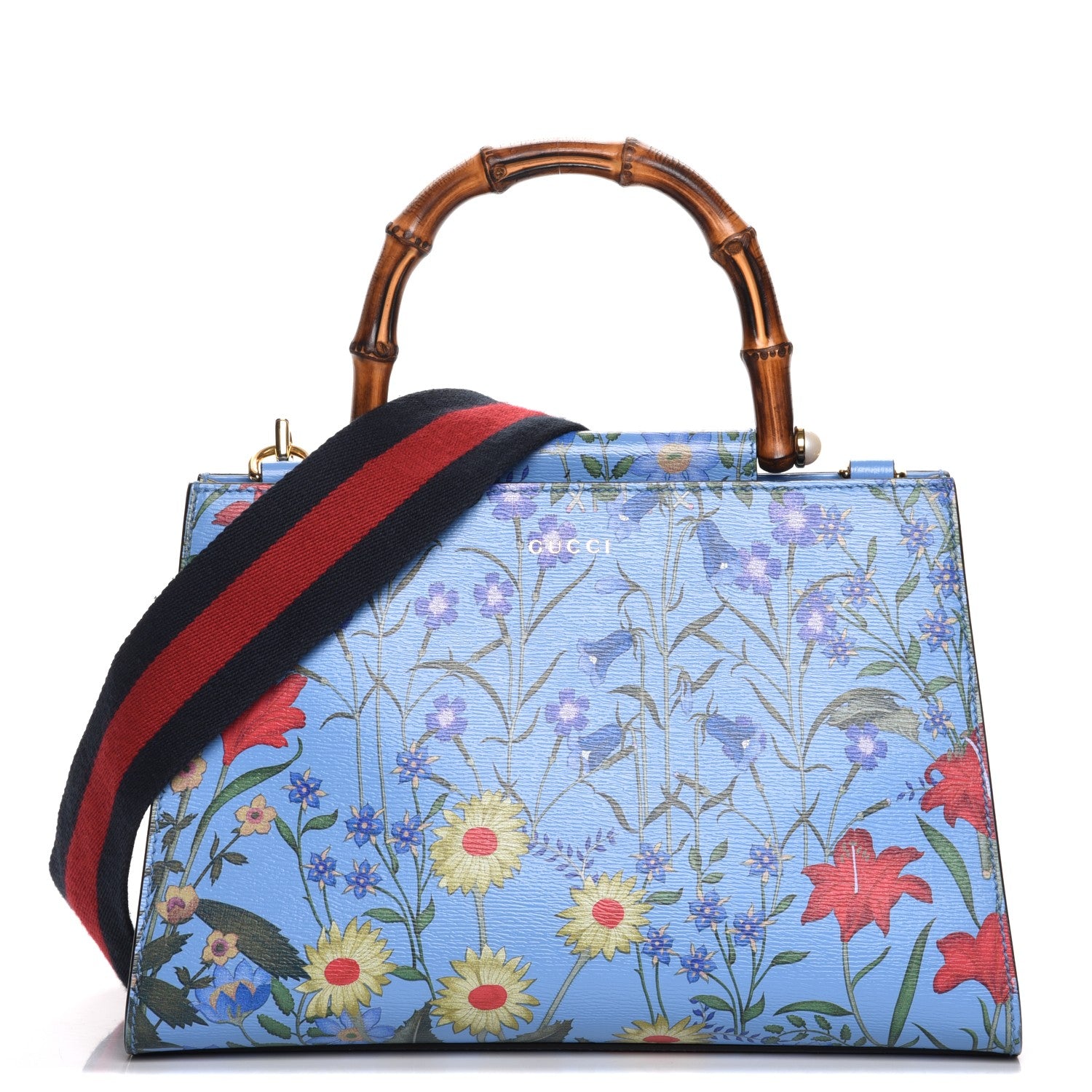 Gucci Calfskin Bamboo Web New Flora Small Nymphaea Top Handle Bag Azure 1 of 9