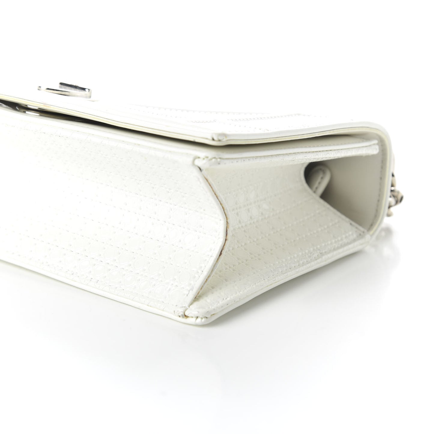 Patent Micro-Cannage Small Diorama Flap Bag White