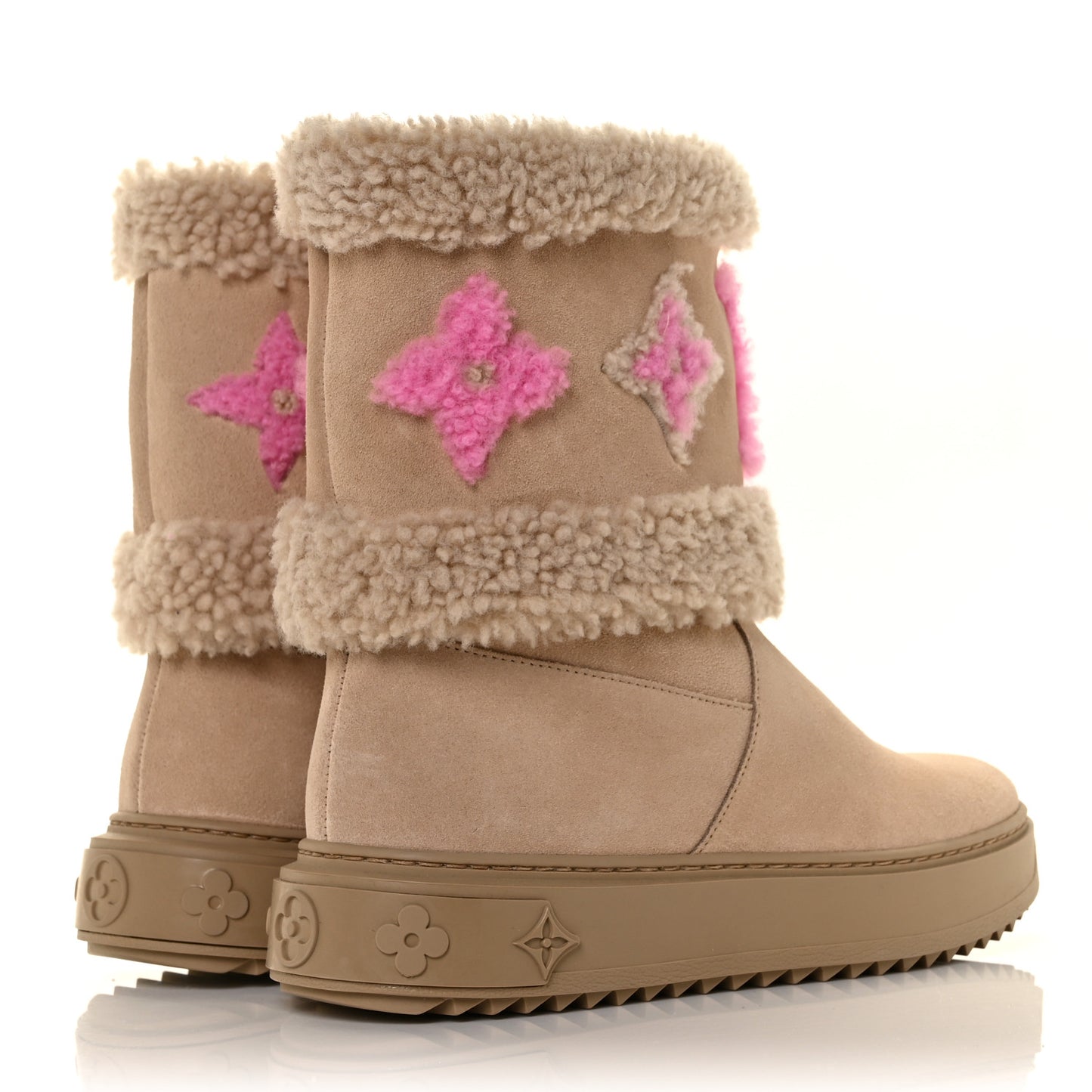 Suede Calfskin Shearling Snowdrop Flat Ankle Boot 35.5 Beige