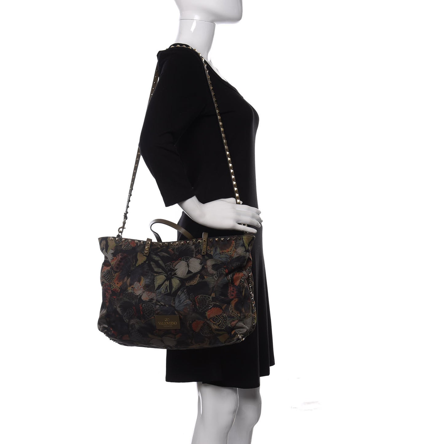 Canvas Camubutterfly Rockstud Crossbody Tote Multicolor