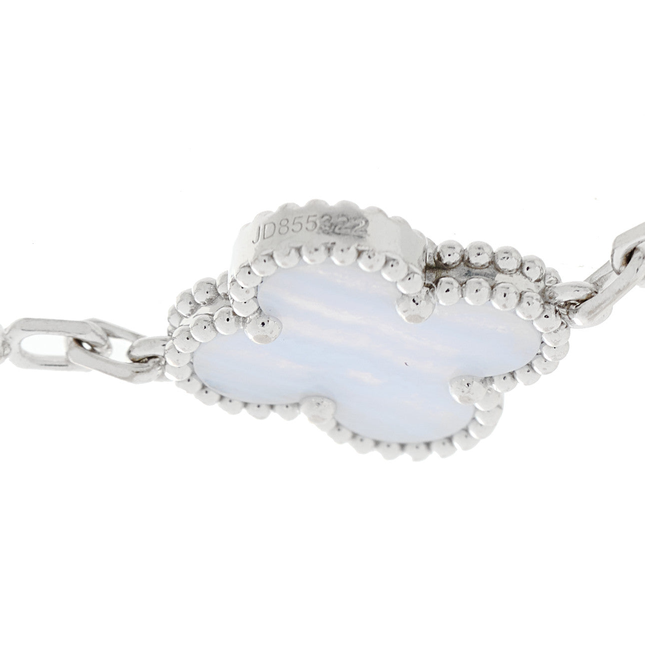 Van Cleef & Arpels 18K White Gold Chalcedony 5 Motifs Vintage Alhambra Bracelet 3 of 4