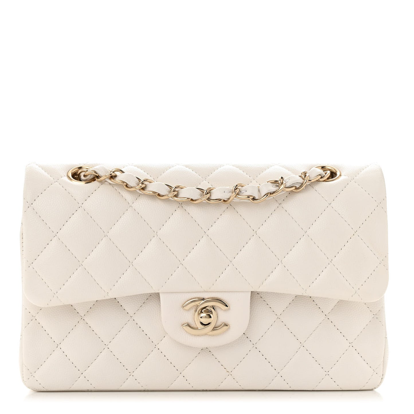 Caviar Quilted Small Double Flap White