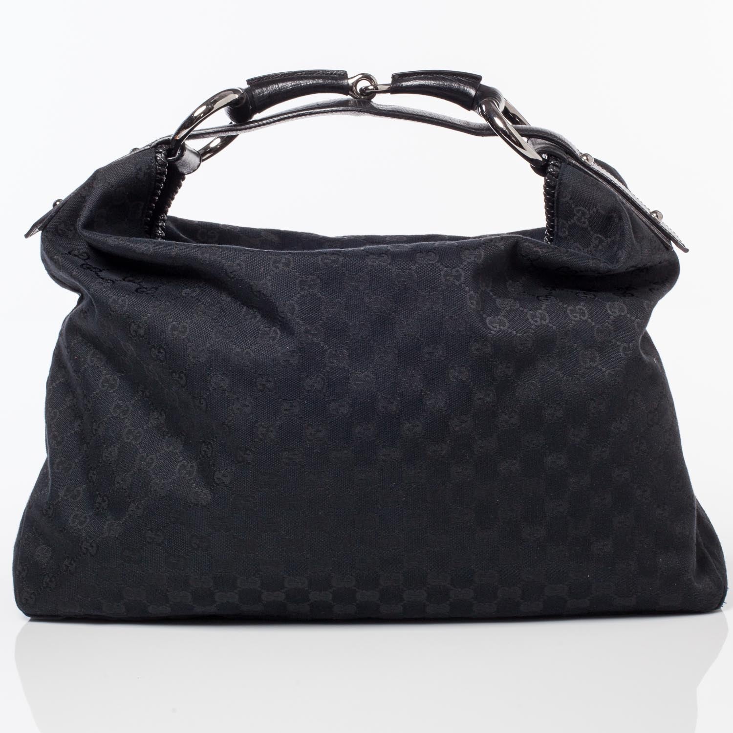 Gucci Monogram Large Horsebit Chain Hobo Black 4 of 9
