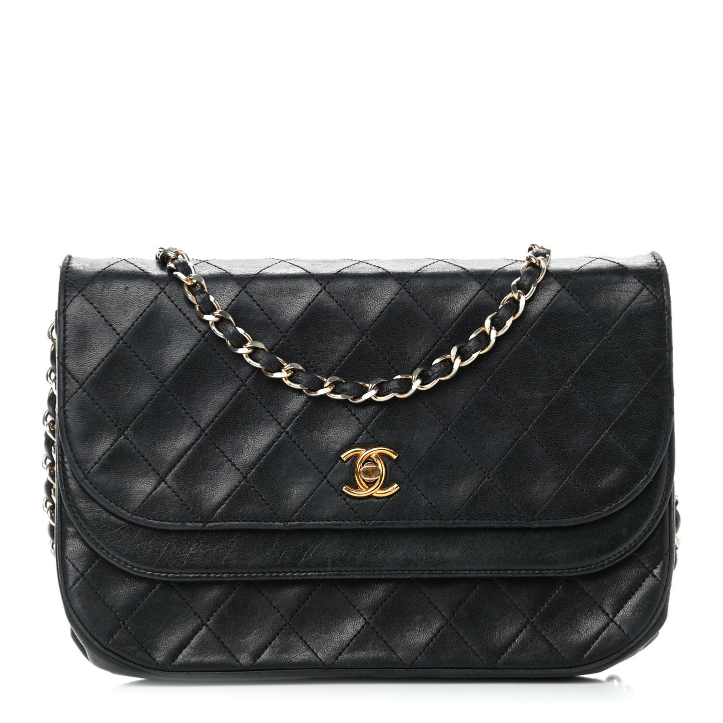 Lambskin Quilted Medium Double Flap Black