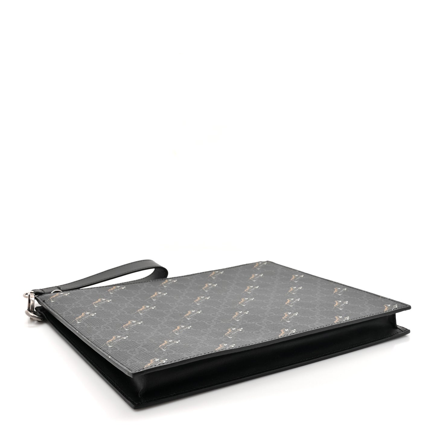 GG Supreme Monogram Tigers Zip Wristlet Pouch Black