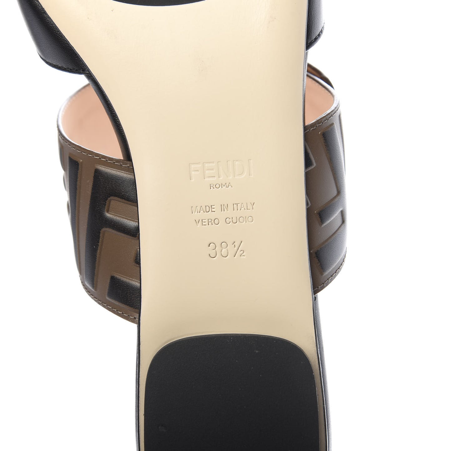 Vitello FF Embossed Buckle Flat Mules 38.5 Maya Black