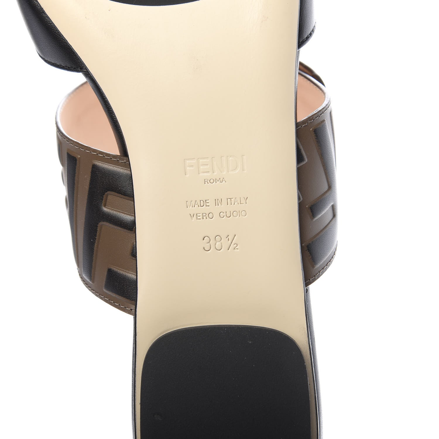 Fendi Vitello FF Embossed Buckle Flat Mules 38.5 Maya Black 7 of 8