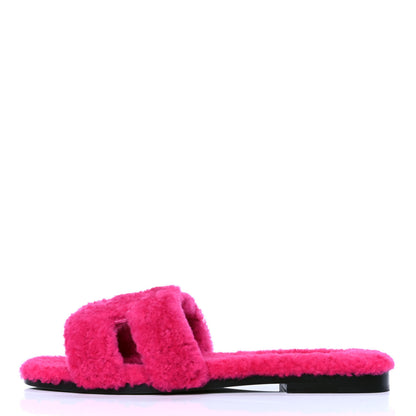 Hermes Woolskin Oran Sandals 37 Rose Fuchsia 1 of 4