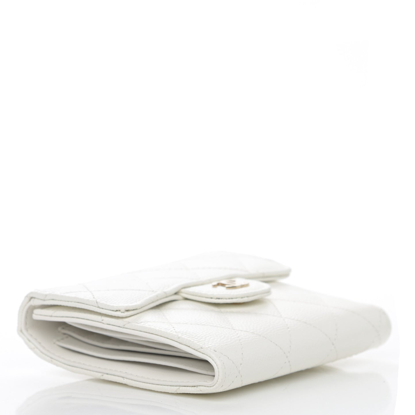 Caviar Quilted Compact Flap Wallet White