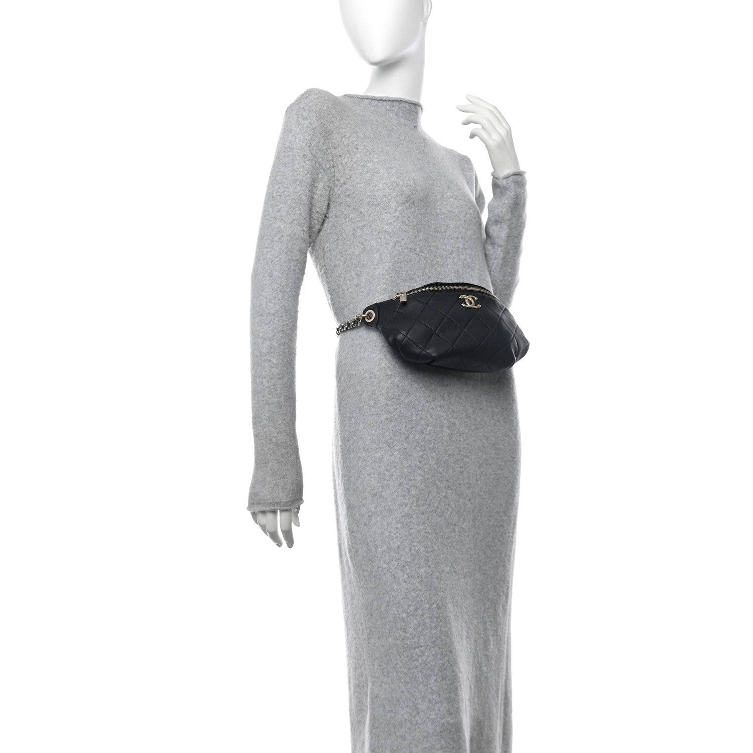 Chanel Lambskin Quilted Resin Bi-Color Waist Bag Fanny Pack Black 2 of 10