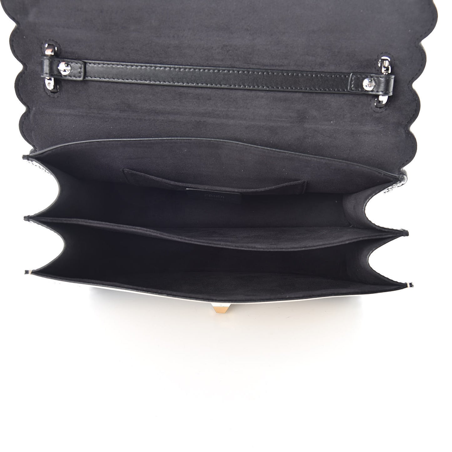 Vitello Liberty Pearl Bi-Color Flowers and Bows Scalloped Studded Kan I Shoulder Bag Black Camelia