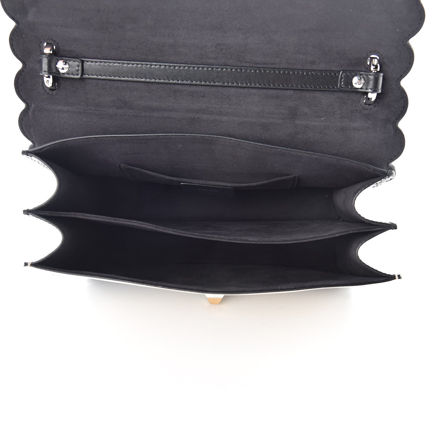Fendi Vitello Liberty Pearl Bi-Color Flowers and Bows Scalloped Studded Kan I Shoulder Bag Black Camelia 5 of 12