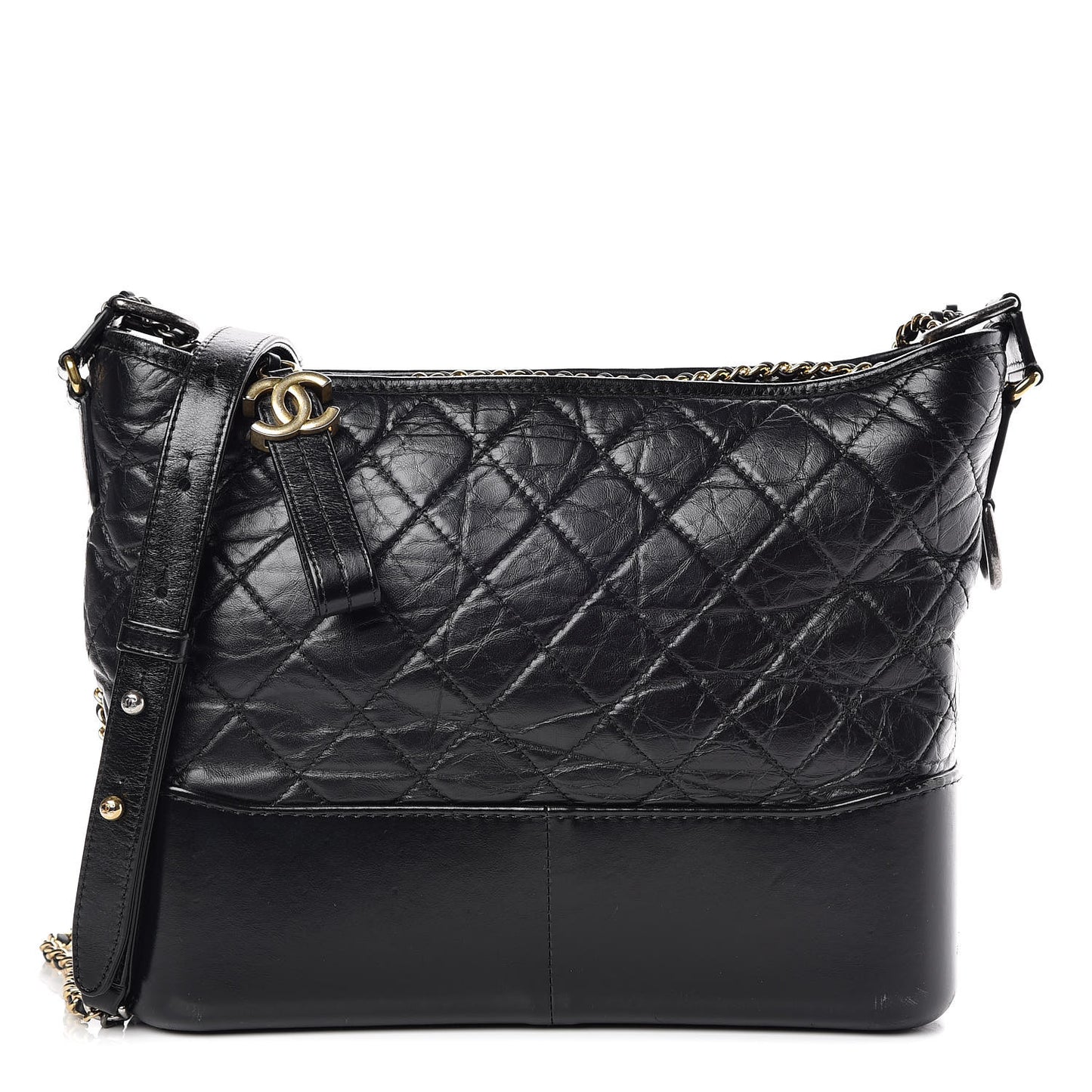 Aged Calfskin Quilted Medium Gabrielle Hobo Black
