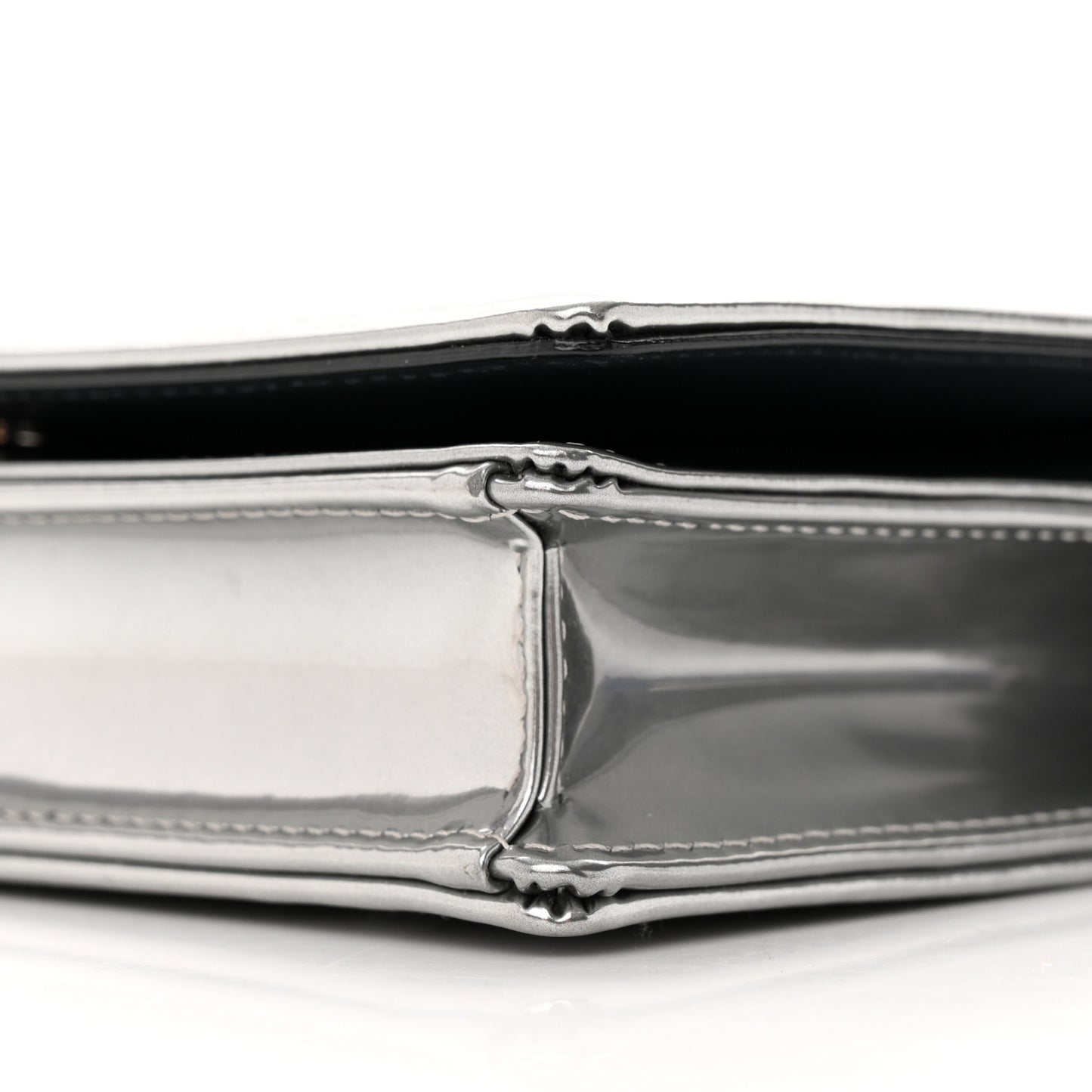 Metallic Patent Micro-Cannage Diorama Wallet on Chain Pouch Silver
