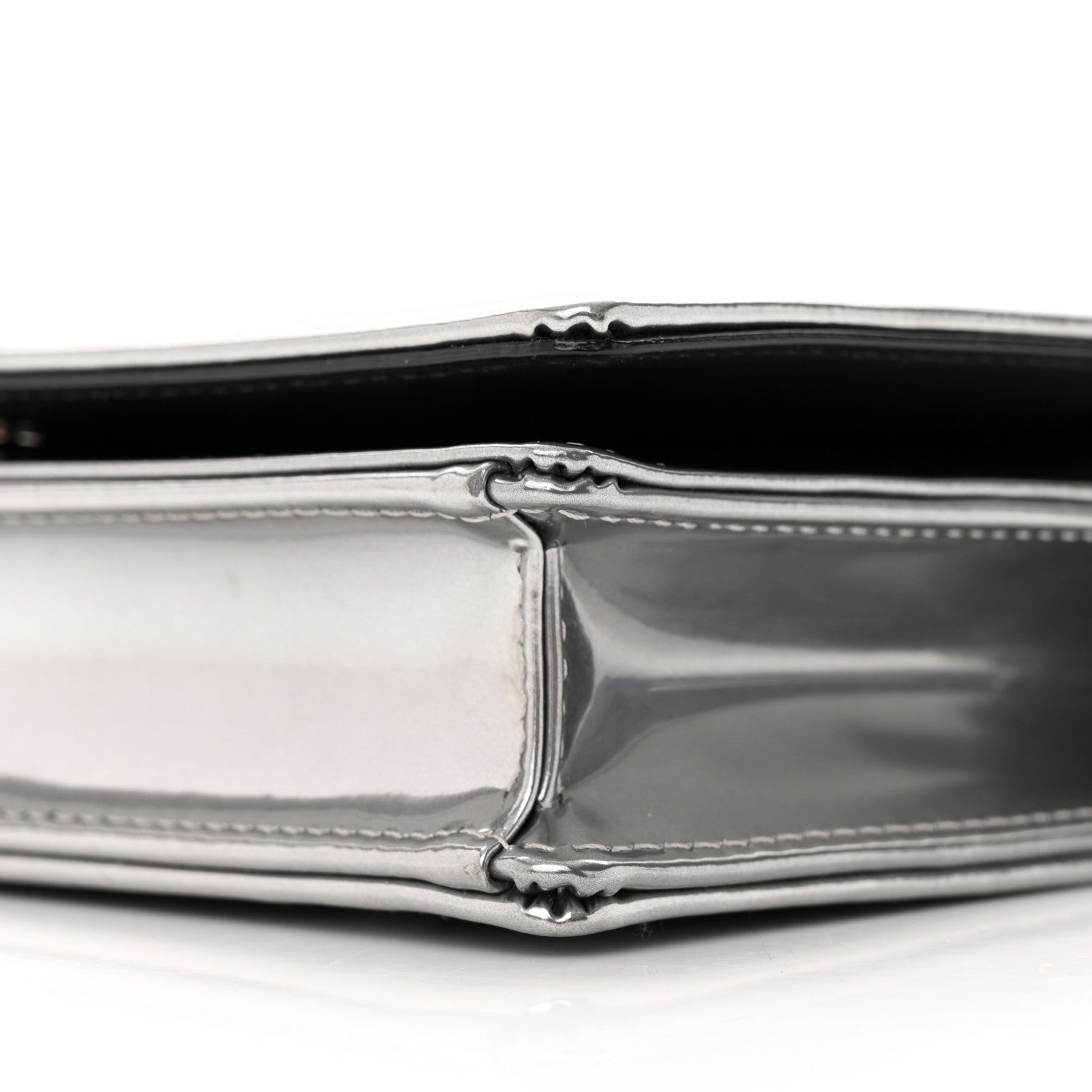 Christian Dior Metallic Patent Micro-Cannage Diorama Wallet on Chain Pouch Silver 10 of 10