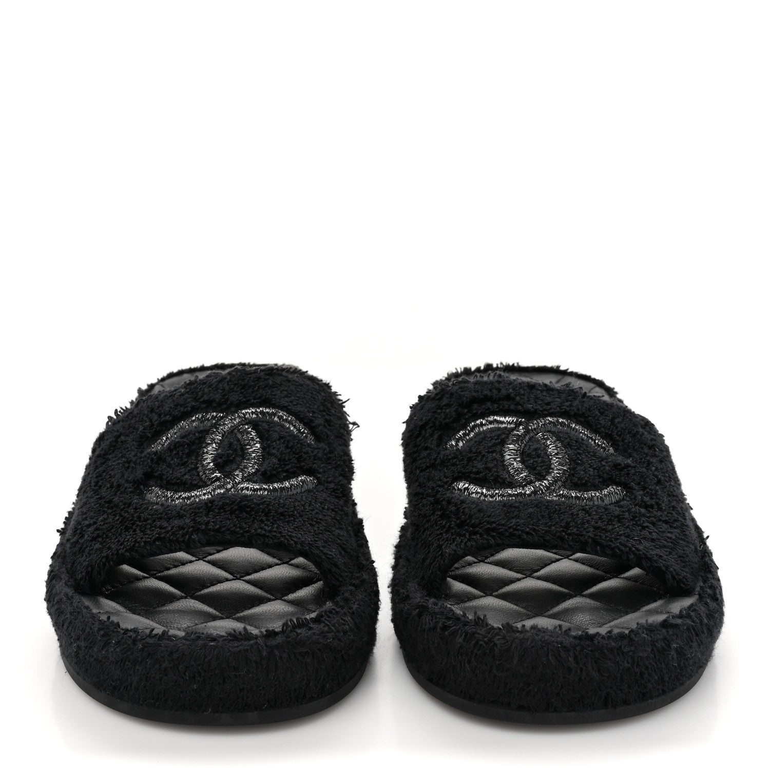 Chanel Terry Cloth Lambskin CC Sandals 36 Black 2 of 10