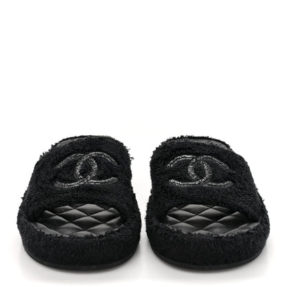 Chanel Terry Cloth Lambskin CC Sandals 36 Black 2 of 10