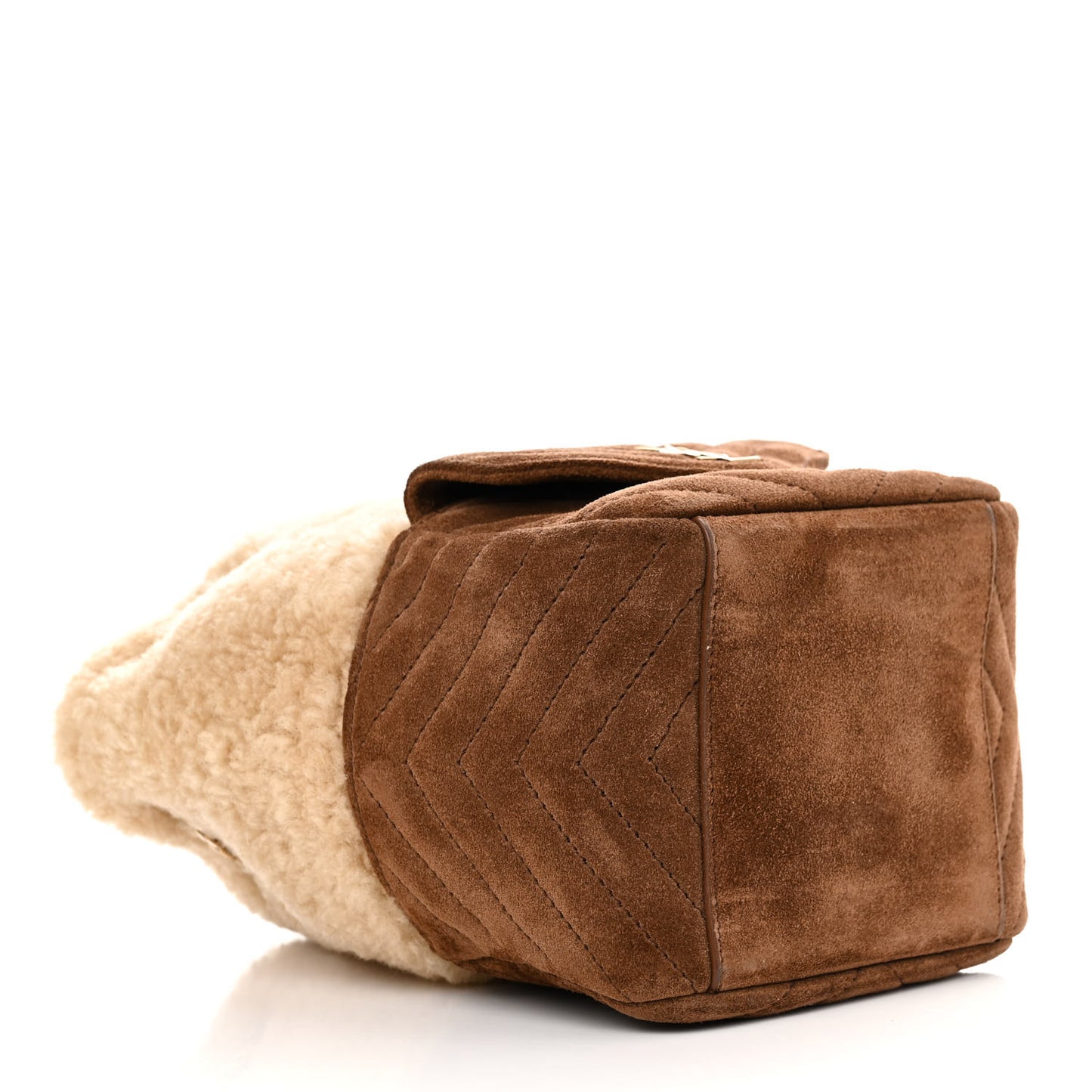 Shearling Suede Monogram Joe Nano Bucket Bag Dark Cigar Natural Beige
