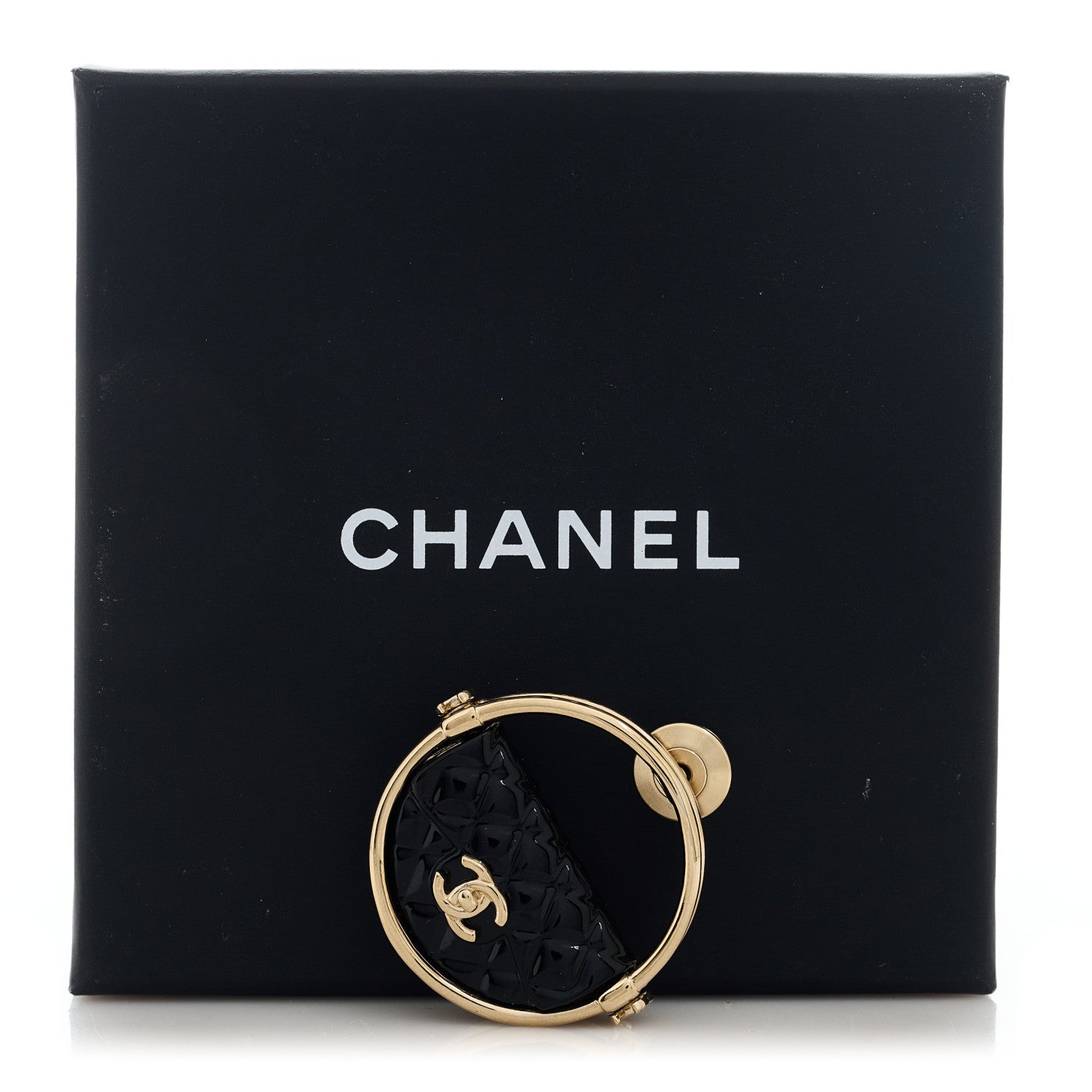 Chanel Metal Resin Quilted Flap Bag Hoop Brooch Black Gold 5 of 5