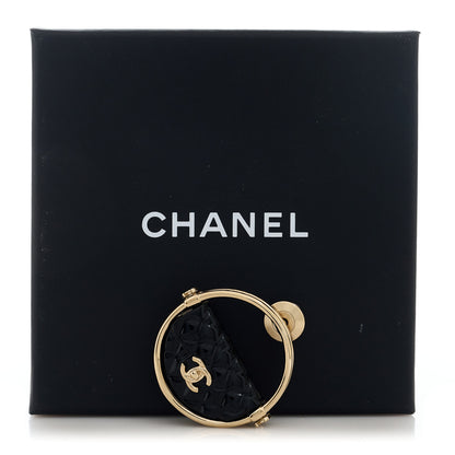 Chanel Metal Resin Quilted Flap Bag Hoop Brooch Black Gold 5 of 5