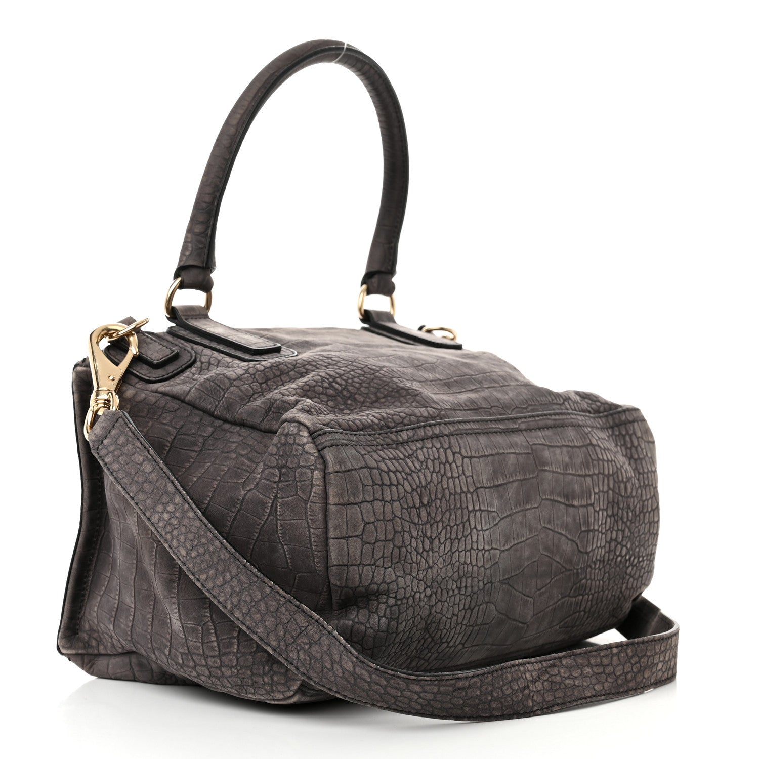 Givenchy Nubuck Crocodile Embossed Medium Pandora Dark Grey