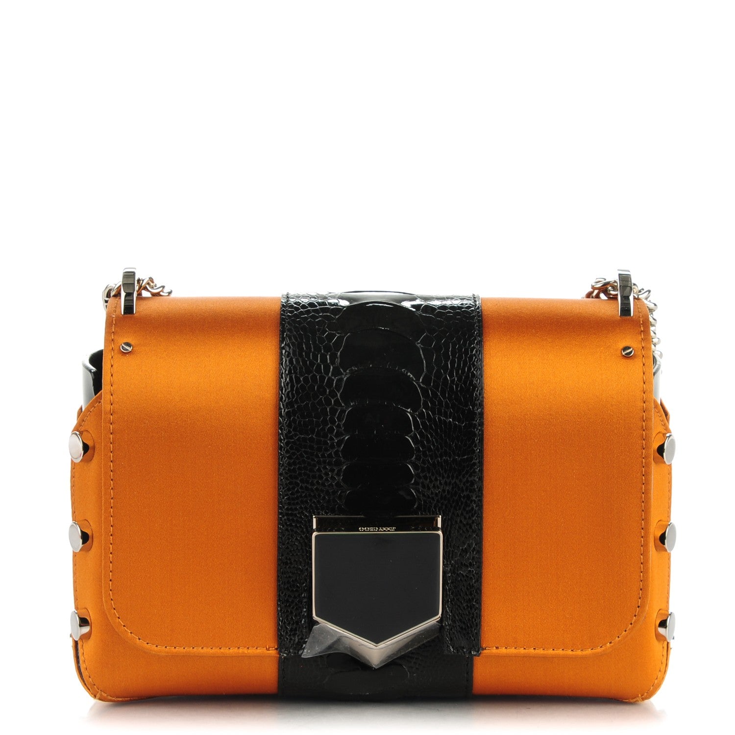 Jimmy Choo Satin Ostrich Lockett Petite Shoulder Bag Orange 1 of 6
