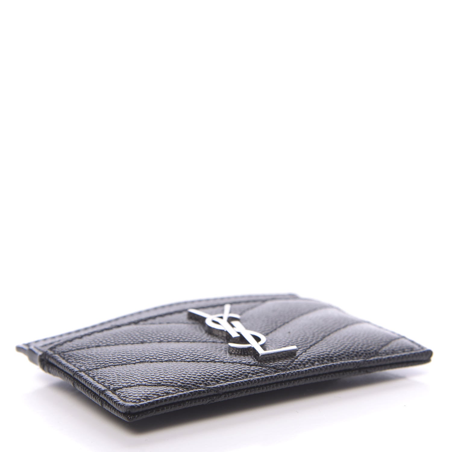 Saint Laurent Grain De Poudre Matelasse Chevron Monogram Credit Card Case Black 4 of 8