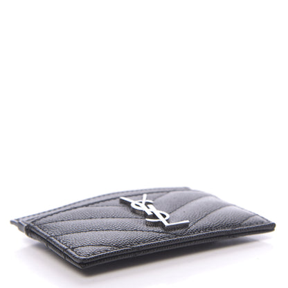 Saint Laurent Grain De Poudre Matelasse Chevron Monogram Credit Card Case Black 4 of 8