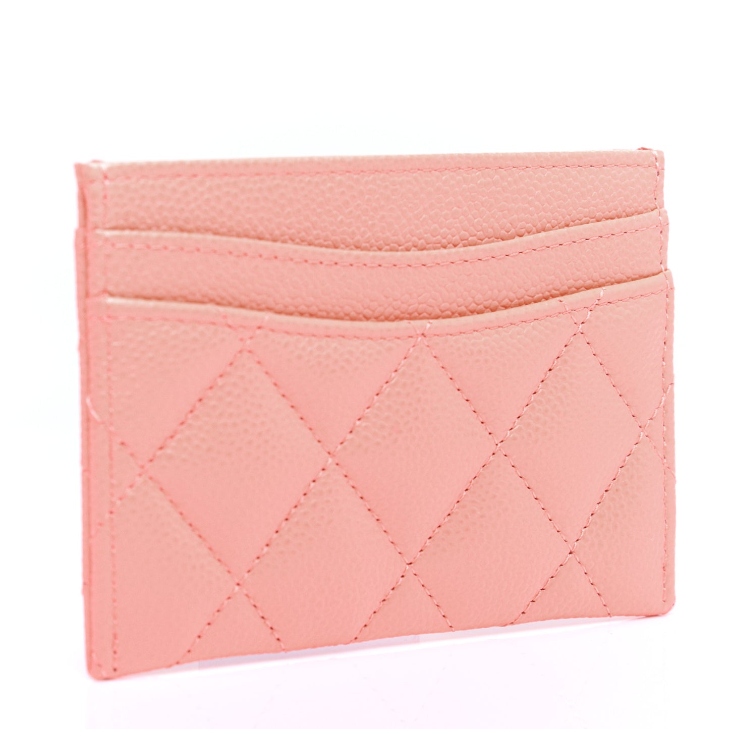 Caviar Quilted Card Holder Coral