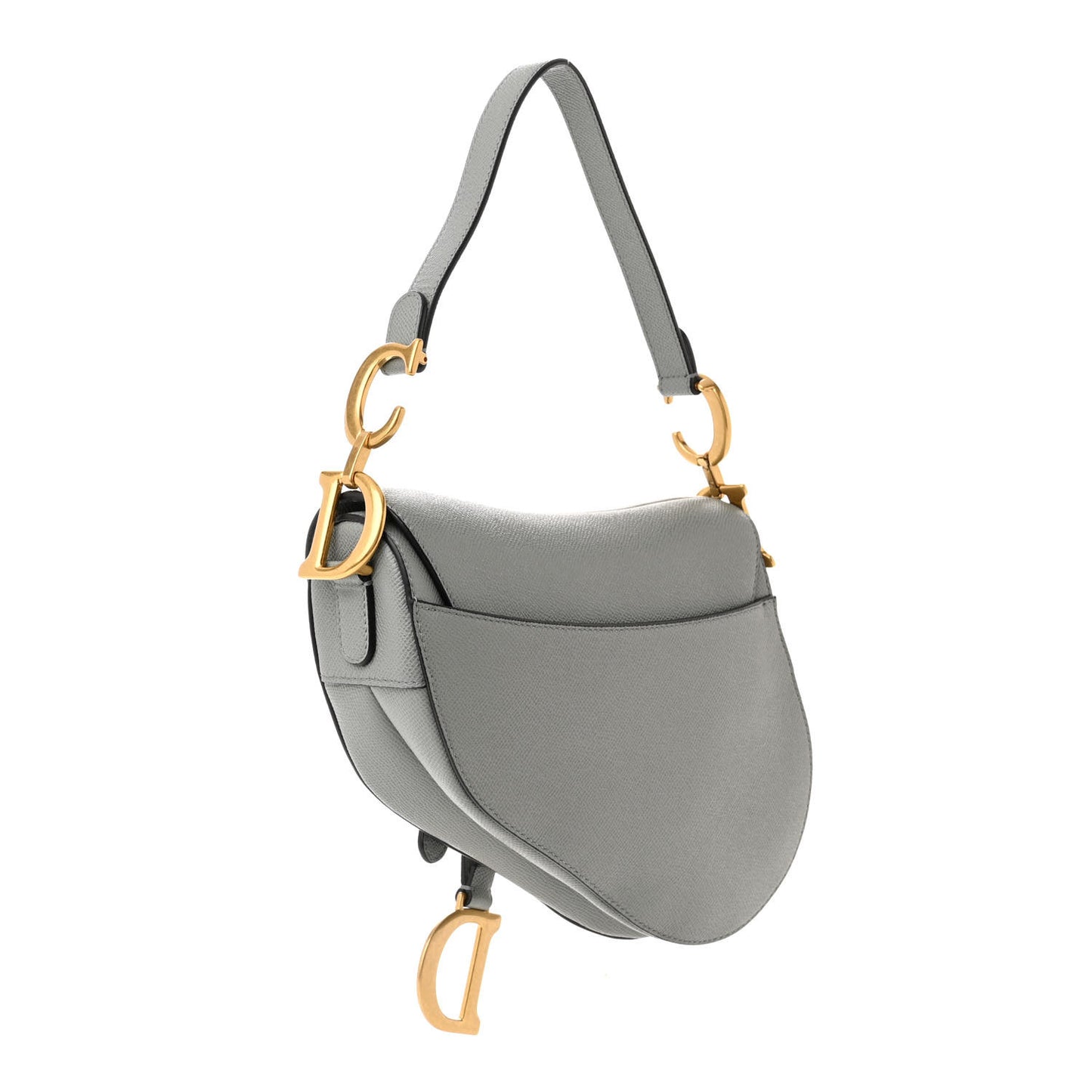 Grained Calfskin Saddle Bag Grey Stone