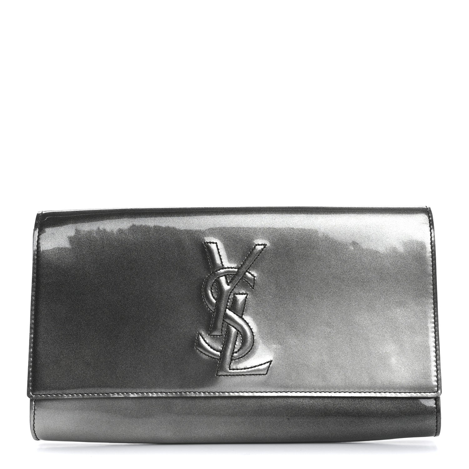 Saint Laurent Patent Large Belle De Jour Clutch Grey 1 of 13