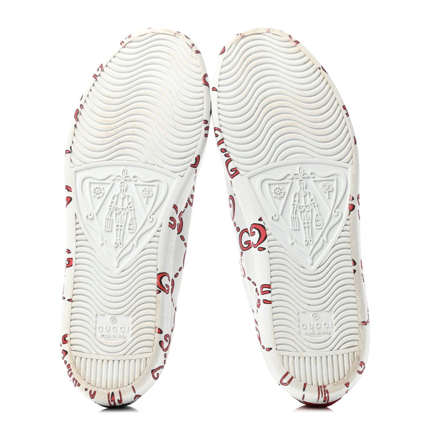 Calfskin GucciGhost Print Ace Sneakers 39 White Hibiscus Red