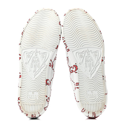 Gucci Calfskin GucciGhost Print Ace Sneakers 39 White Hibiscus Red 4 of 6
