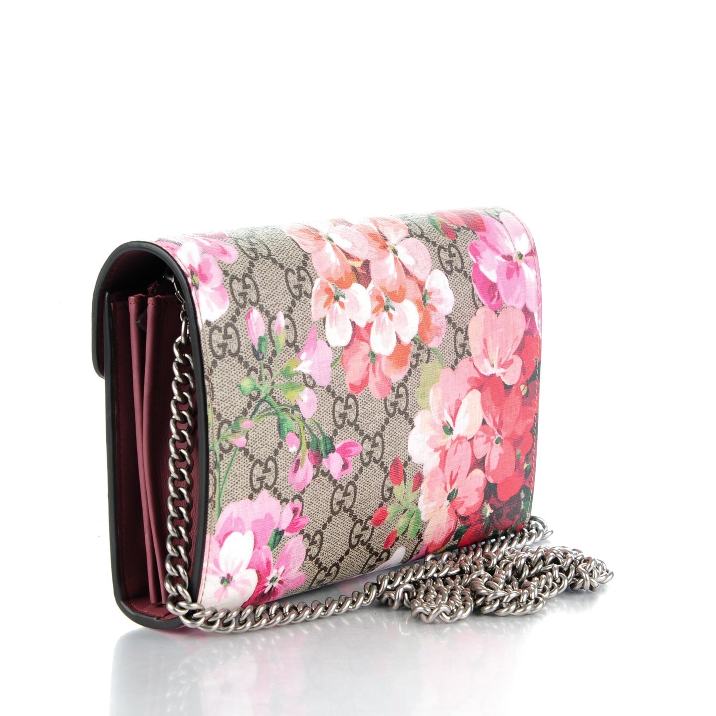 GG Supreme Monogram Blooms Mini Dionysus Chain Wallet Beige Multicolor Dry Rose