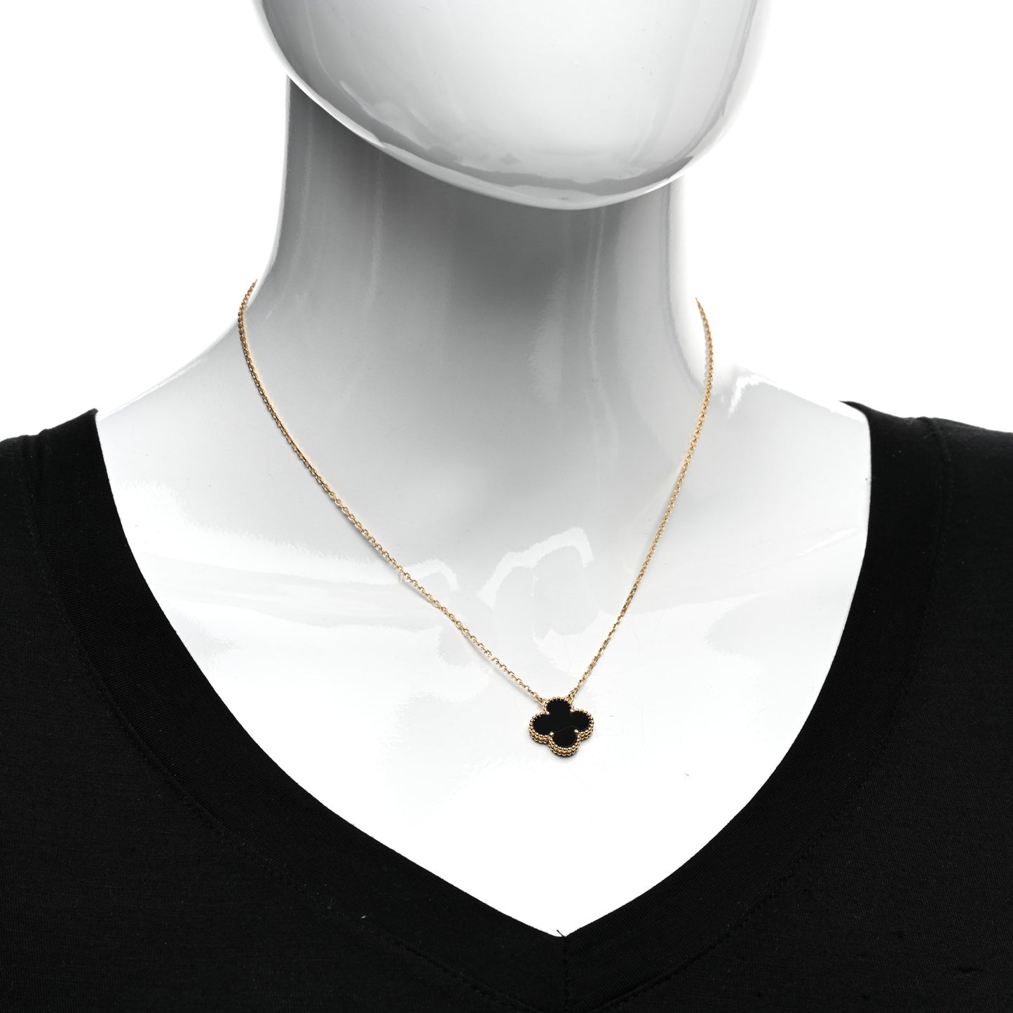 18K Yellow Gold Black Onyx Vintage Alhambra Pendant Necklace
