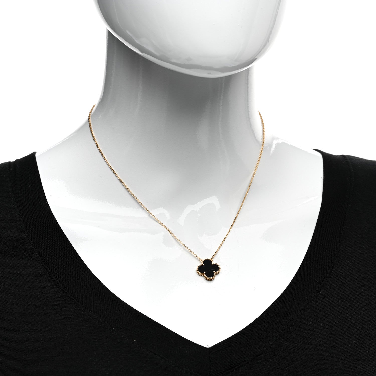 Van Cleef & Arpels 18K Yellow Gold Black Onyx Vintage Alhambra Pendant Necklace 2 of 7