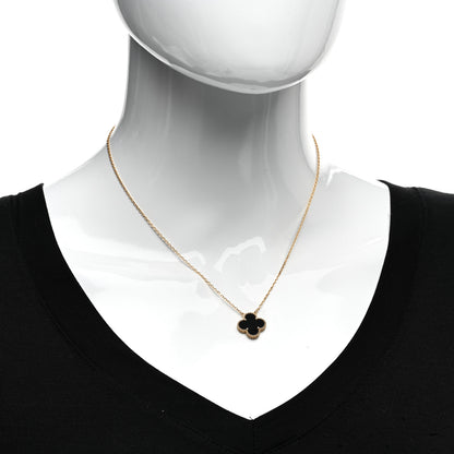 Van Cleef & Arpels 18K Yellow Gold Black Onyx Vintage Alhambra Pendant Necklace 2 of 7
