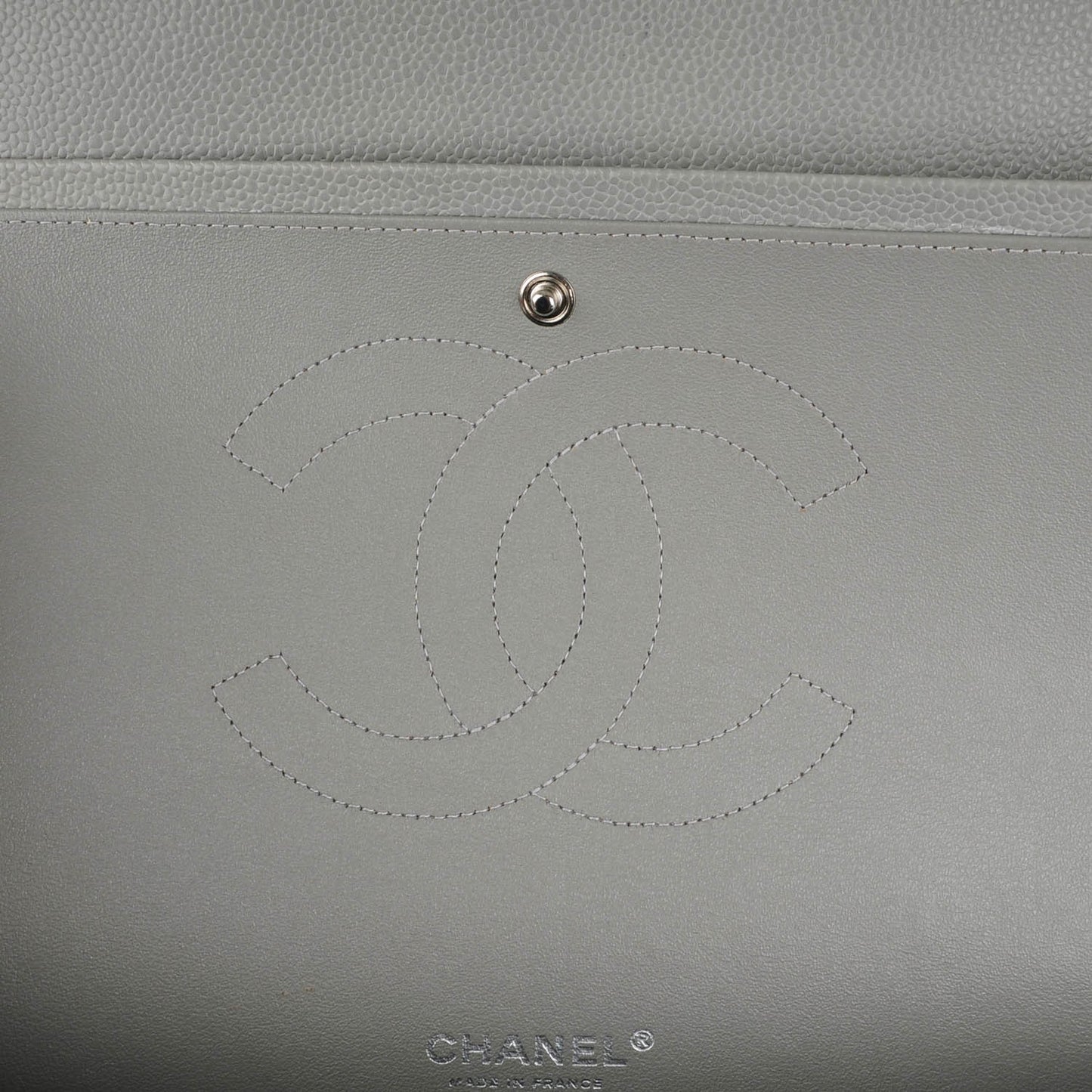 Caviar Quilted Maxi Double Flap Light Grey