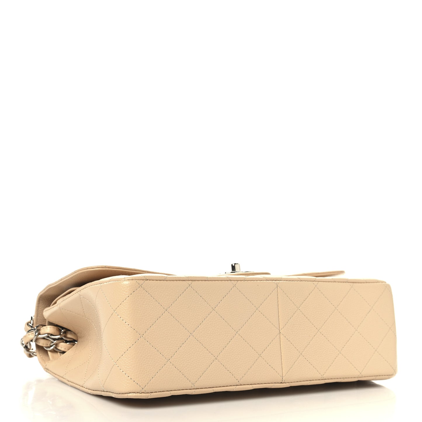 Caviar Quilted Jumbo Double Flap Beige