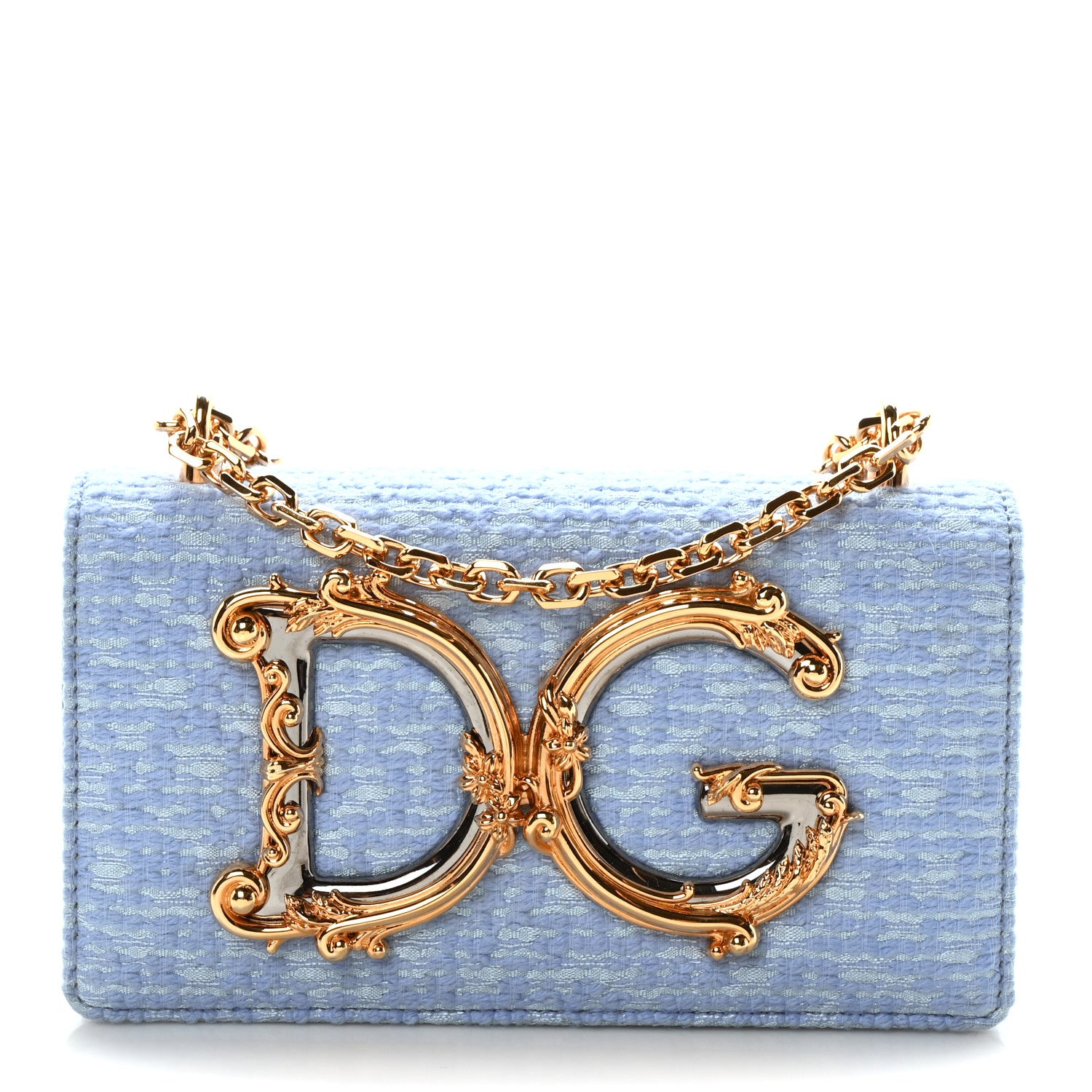 Dolce & Gabbana Calfskin Boucle DG Girls Phone Shoulder Bag Light Blue 1 of 9