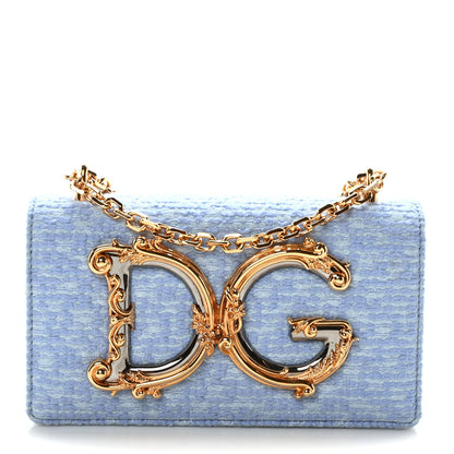 Dolce & Gabbana Calfskin Boucle DG Girls Phone Shoulder Bag Light Blue 1 of 9