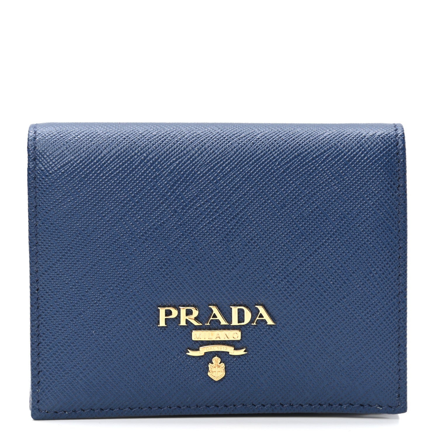 Prada Saffiano Metal Bi-Fold Wallet Bluette 1 of 7